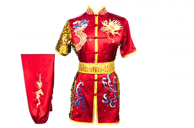 HanCui Chang Quan Competition Outfit, Red & Gold Dragon