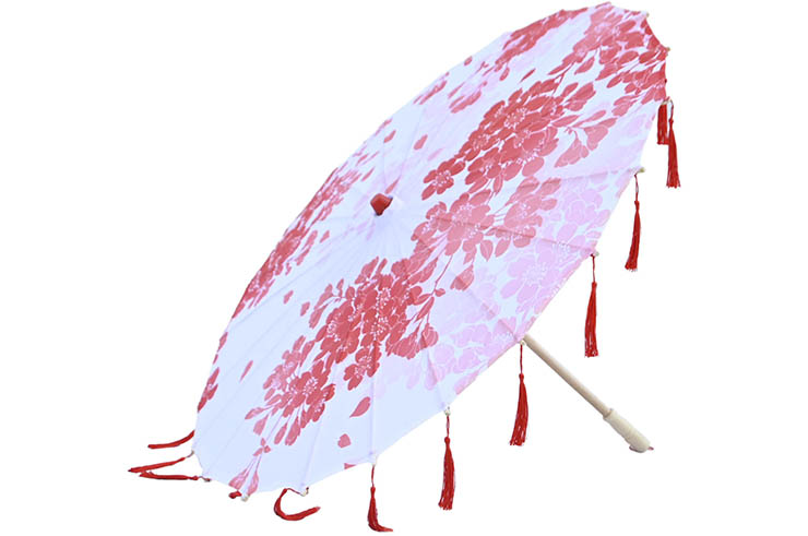 Spring umbrella with red ribbons, Hibiscus Flower