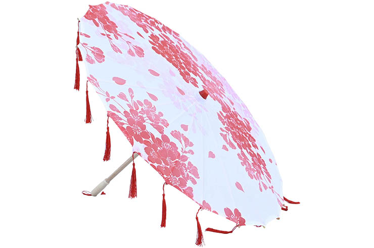 Spring umbrella with red ribbons, Hibiscus Flower