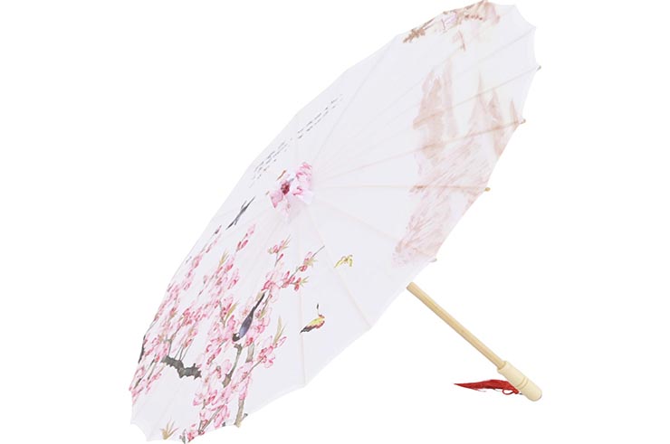 Print Umbrella with Ribbons, White Fox