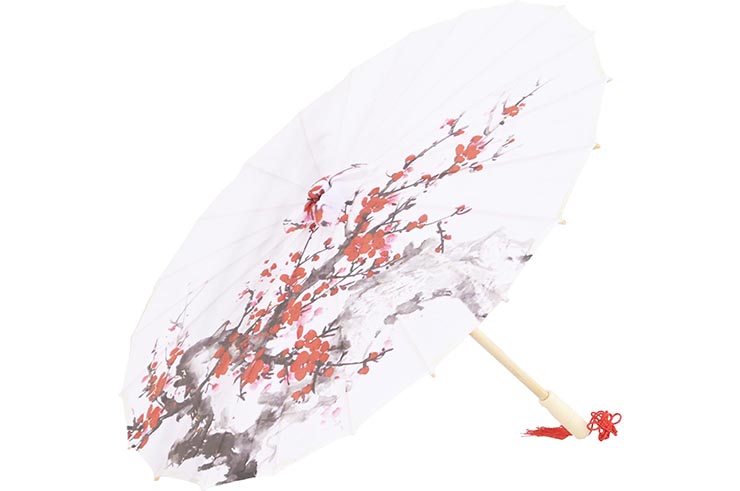 Print Umbrella with Ribbons, White Fox