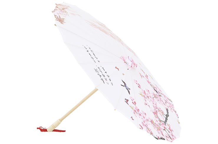 Print Umbrella with Ribbons, White Fox