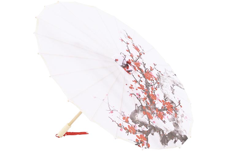 Print Umbrella with Ribbons, White Fox