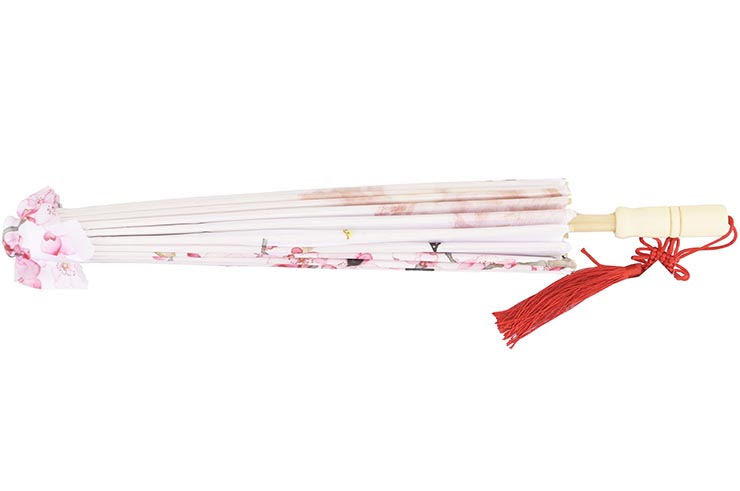 Print Umbrella with Ribbons, White Fox