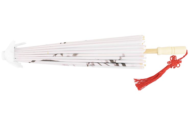 Print Umbrella with Ribbons, White Fox