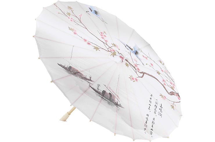 Print Umbrella with Ribbons, White Fox