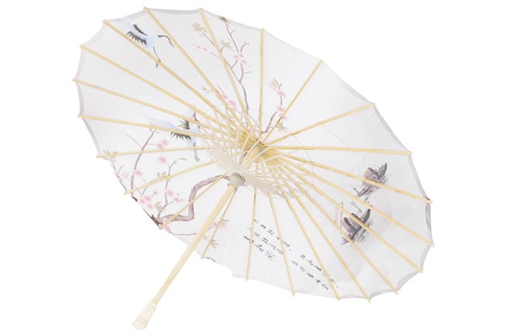 Print Umbrella with Ribbons, White Fox