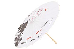 Print Umbrella with Ribbons, White Fox