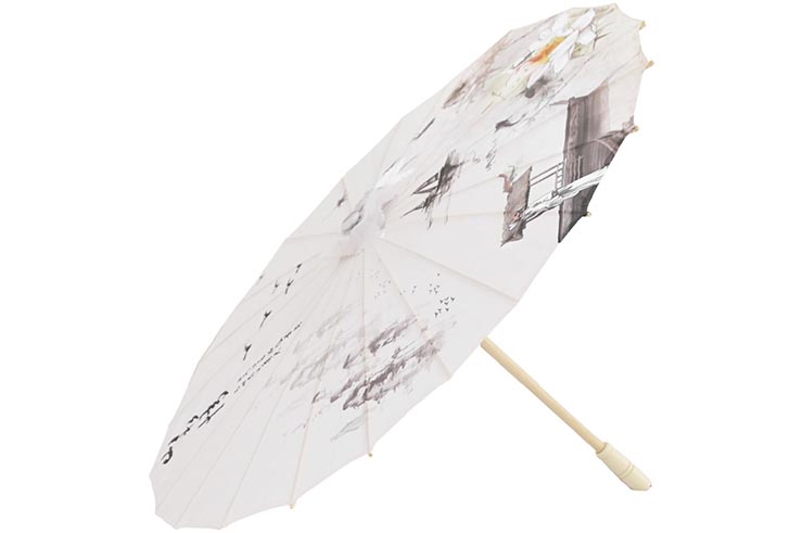 Print Umbrella with Ribbons, White Fox