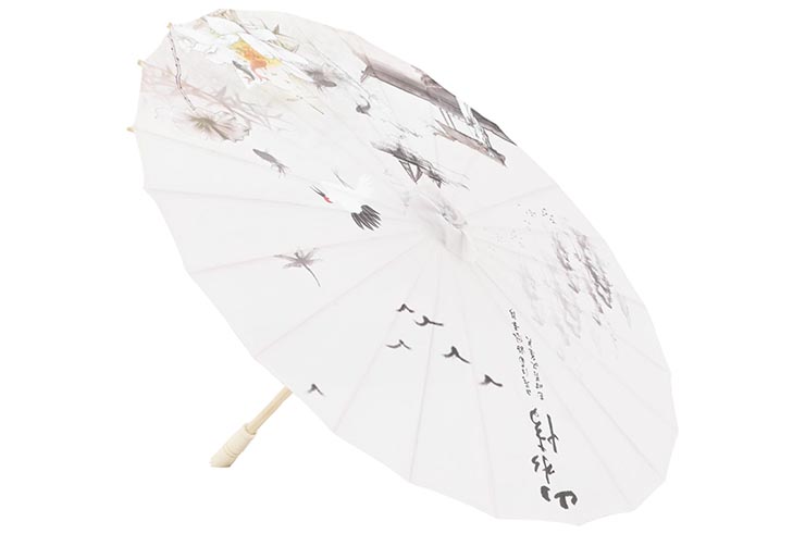 Print Umbrella with Ribbons, White Fox