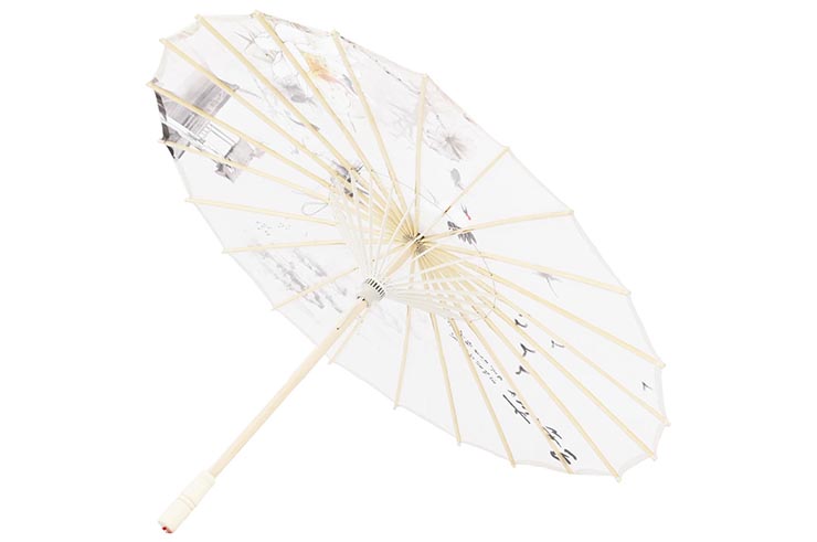 Print Umbrella with Ribbons, White Fox