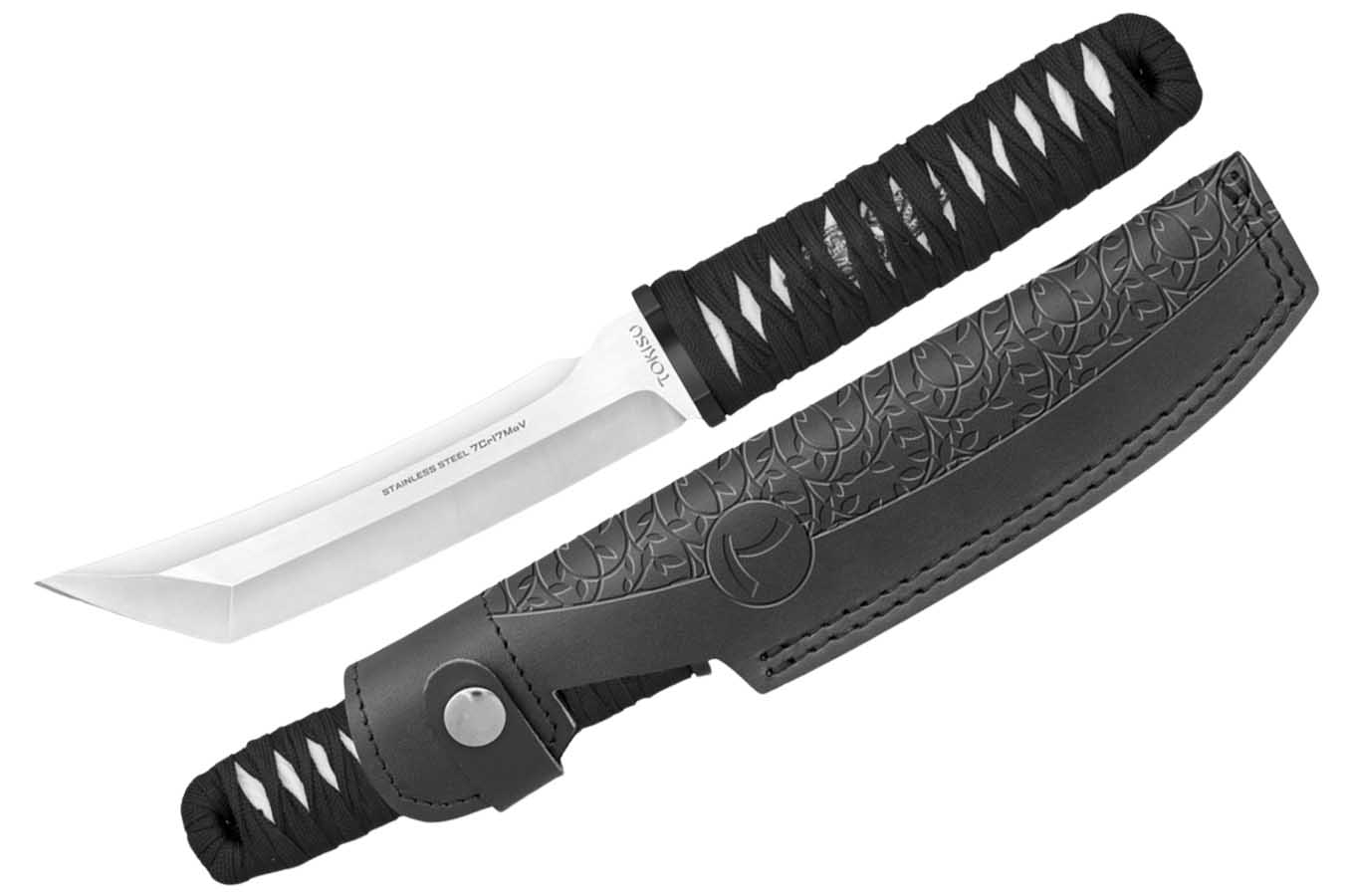 Tanto Blade Knife, Black Braid - Stainless Steel, Tokisu